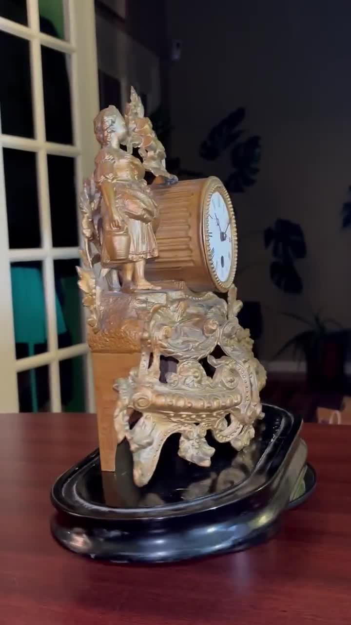 Antique French Limoges Metal Figural Mantel Clock – Roman Numerals
