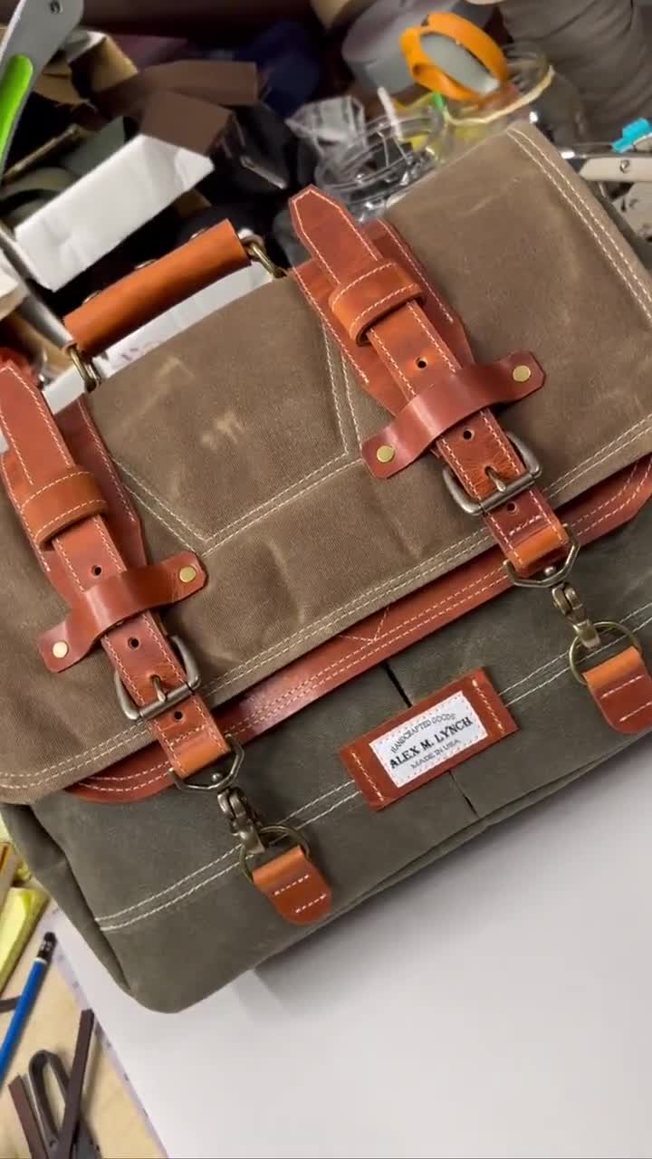 Waxed Canvas Messenger Bag - Horween Leather Accents