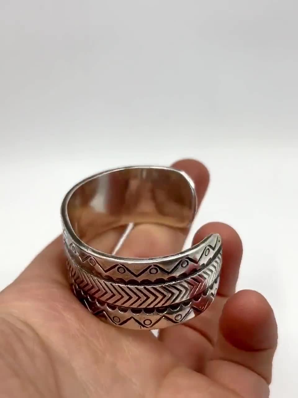 Vintage Navajo Sterling Silver Stamped Bangle Cuff 74.5 Vintage Navajo Sterling Silver Stamped Bangle Cuff 74.5