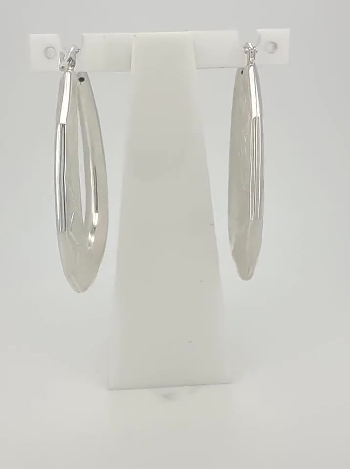 ◇Hei◇ dot oval earring [正規品/関税込] Sterling Silver Hoop Earrings 40x30mm Oval Engraved U Shape