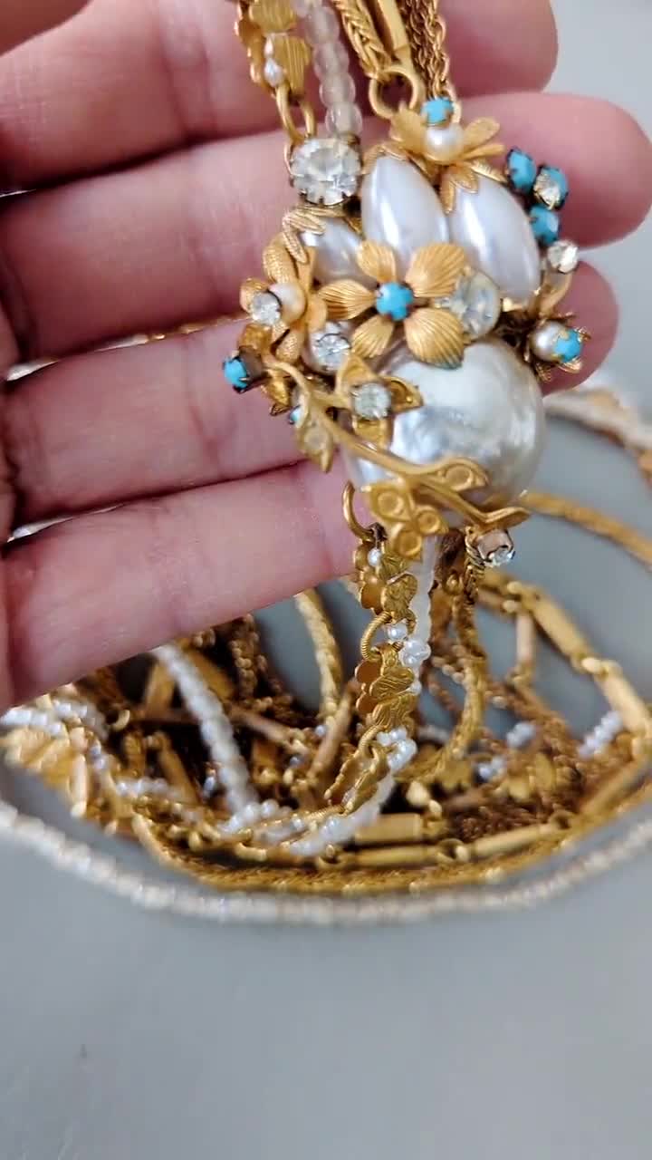 Vintage Miriam Haskell Multi-strand Necklace: Baroque Pearl