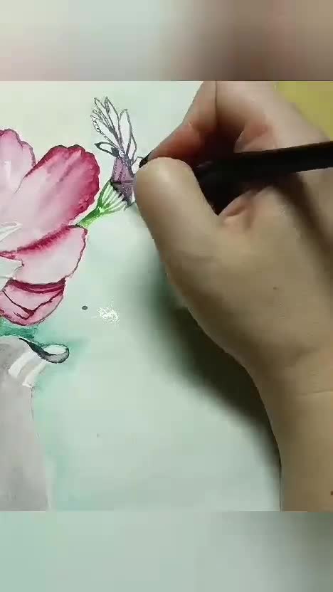 水彩画の花のアートプリント：花瓶の花 - Etsy 日本
