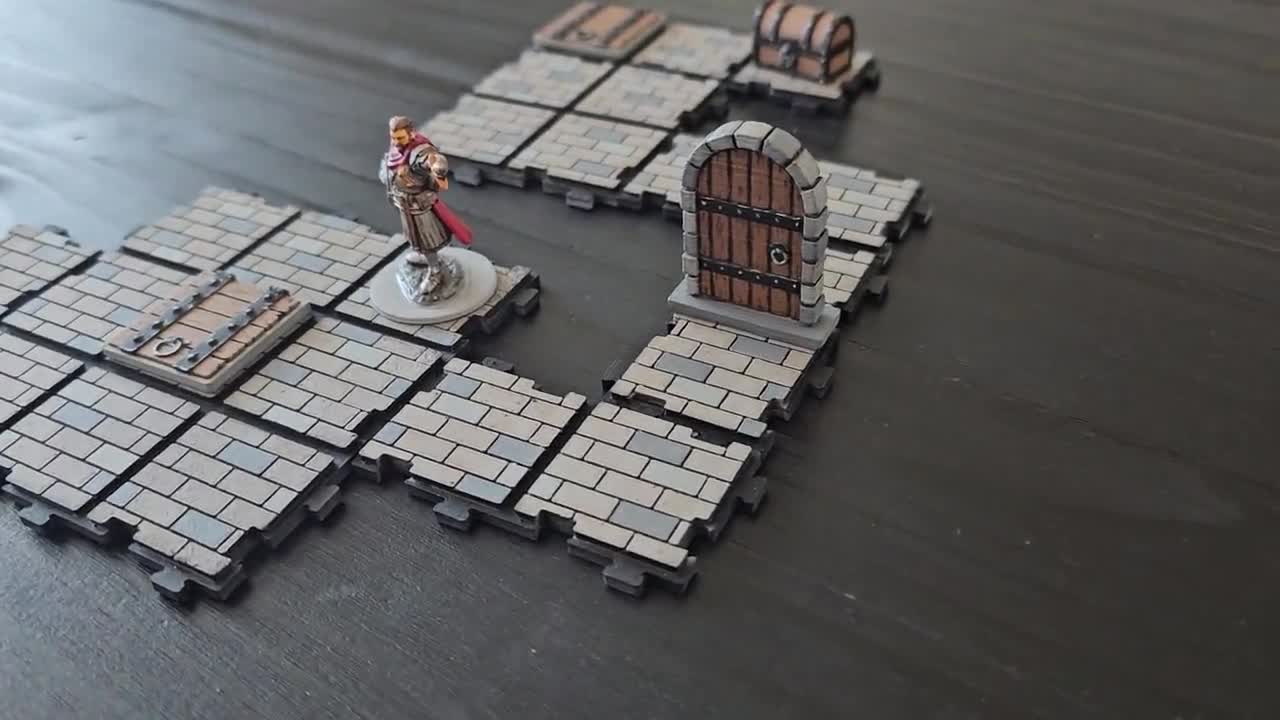 Plateau de table modulaire jeu de tuiles 1 x 1 grille - motif bois - fichier STL video poster
