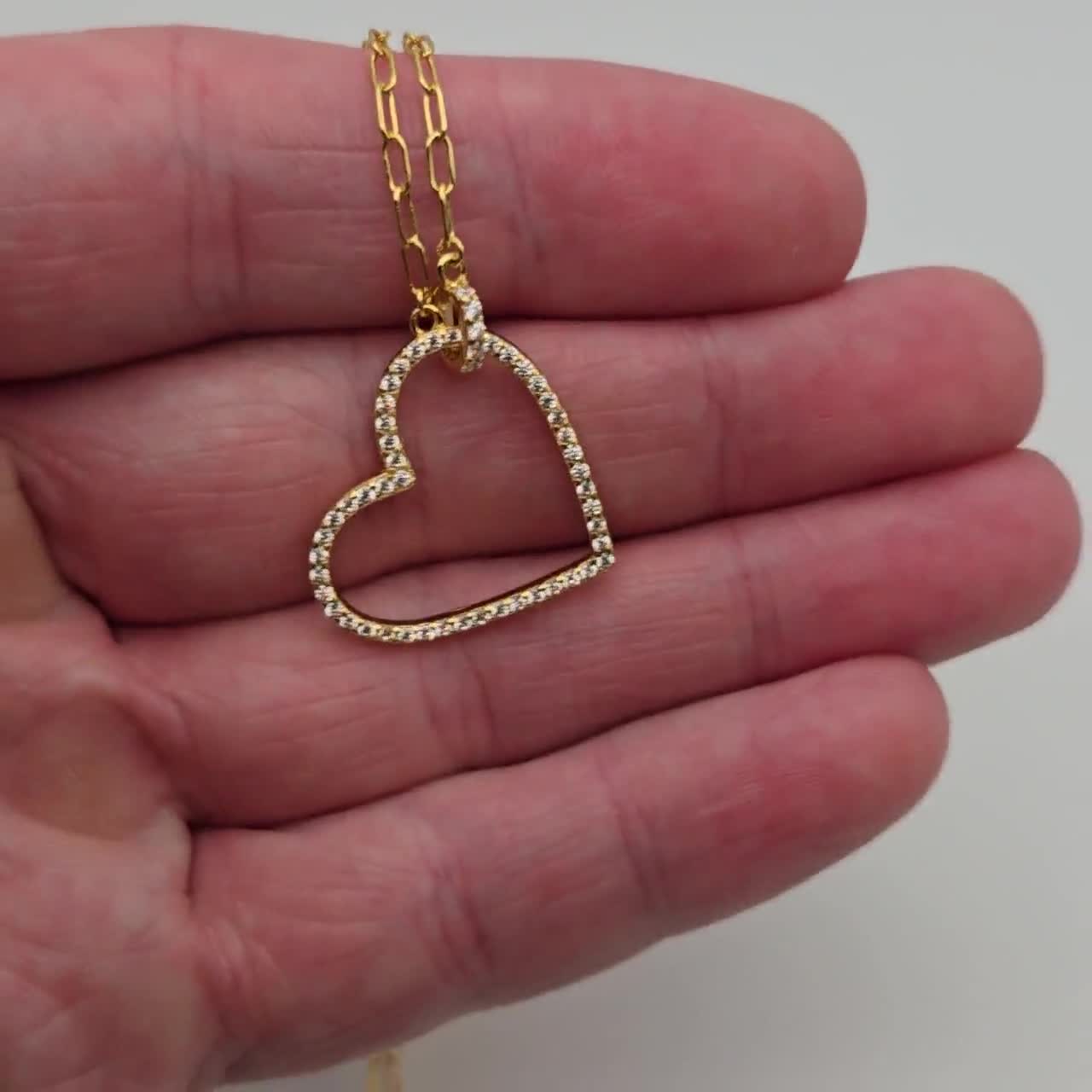 17 Inch Gold Over Sterling Silver Heart Cubic Zirconia Necklace