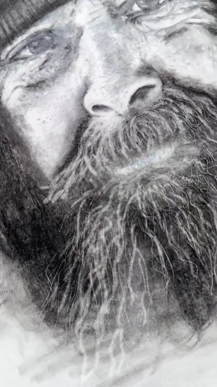 Dibujo de retrato al carboncillo 8x10 Obra de arte original / Retrato de César video poster