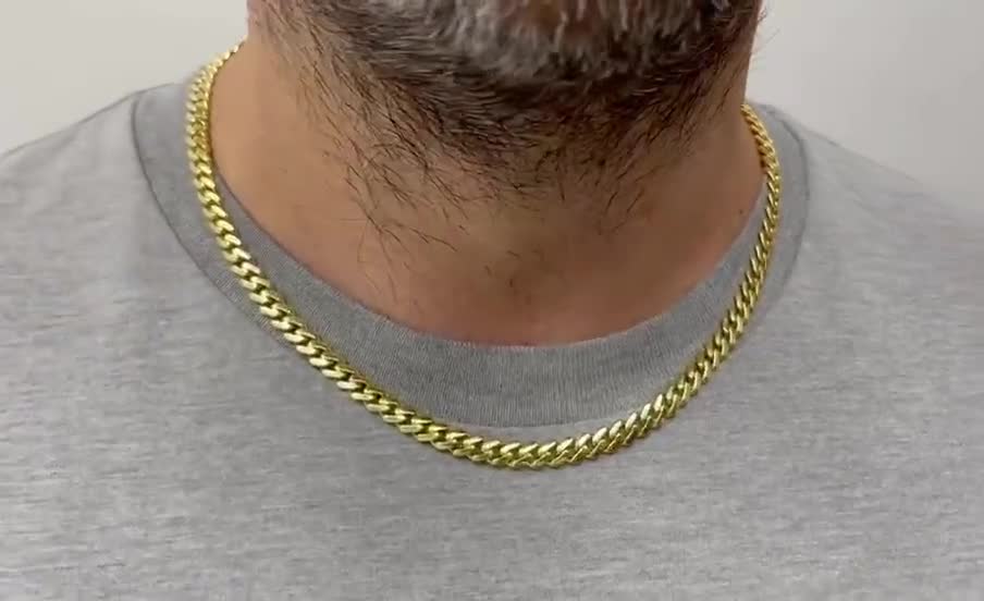 Catena Cubana Italiana A Maglie Larghe In Oro Massiccio 14k Da 2 Mm, 2,5 Mm E 3,25 Mm, Catena A Maglie Larghe In Oro Massiccio 14k - Italia