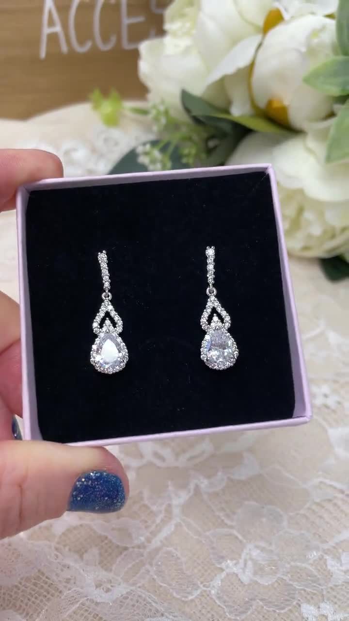 Orecchini Pendenti D'Argento Con Strass Fumè A 3 Strati NWT