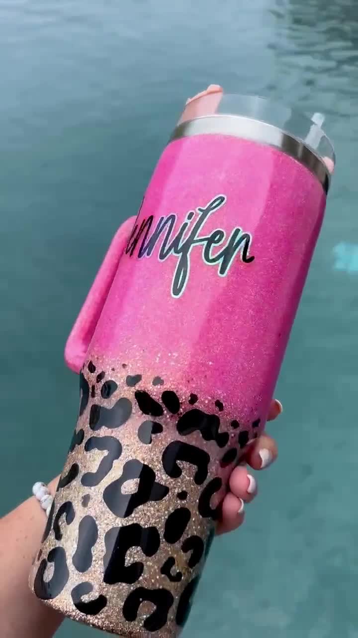 Pink Cheetah 40 Oz Hot Pink Glitter Tumbler With Handle Stanley 