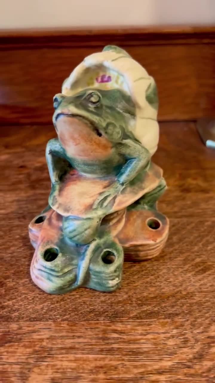 Antique Weller Pottery Flower Frog Muscota Frog With Lotus Blossom