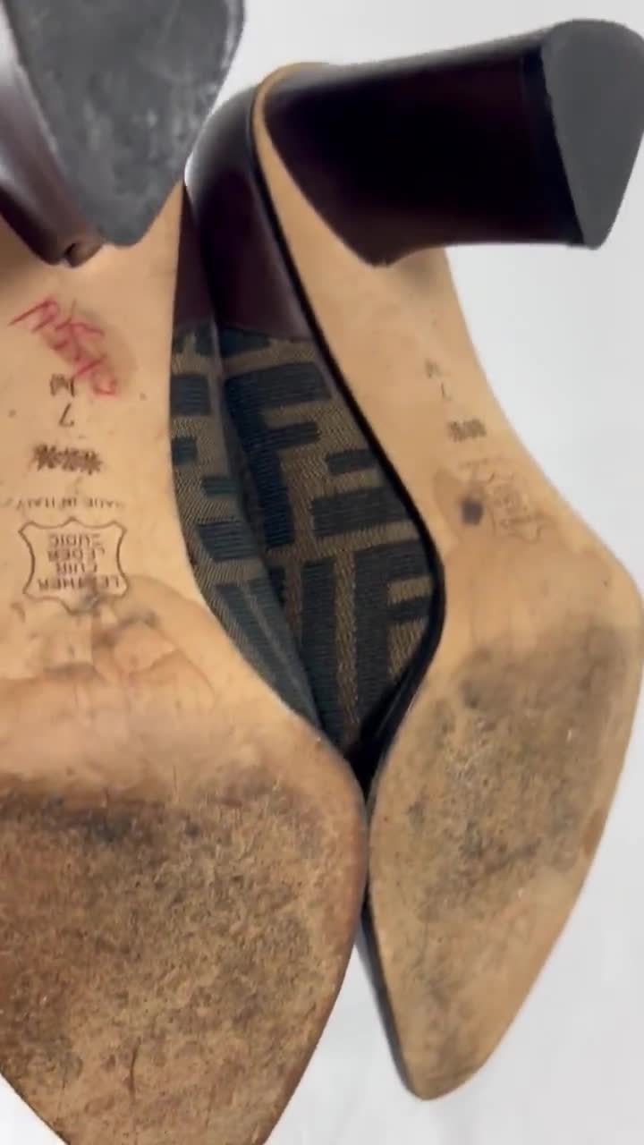 FENDI Brown Canvas FF Logo Print Zucca Pump Heels Made in Italy