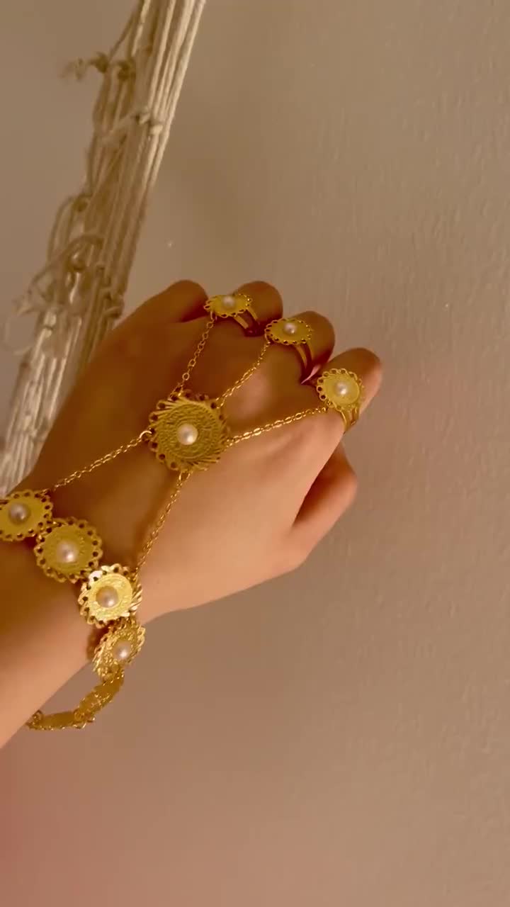 24K Gold Plated Kaff Iraqi Bracelet With Ring Dubai Gold 24K Gold Plated Kaff Iraqi Bracelet With Ring Dubai Gold
