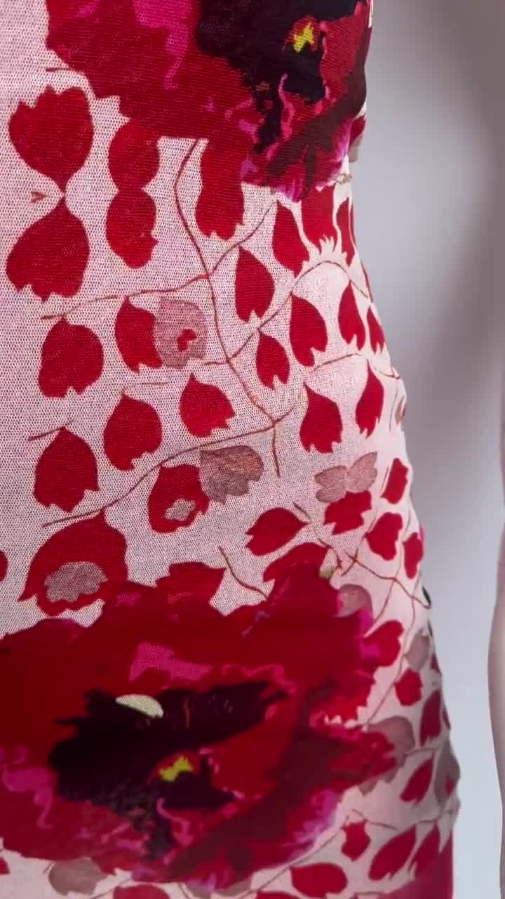 Y2k Vintage Fuzzi Mini Mesh Dress, Red Floral Tank Dress, Jean Paul  Gaultier Style Dress