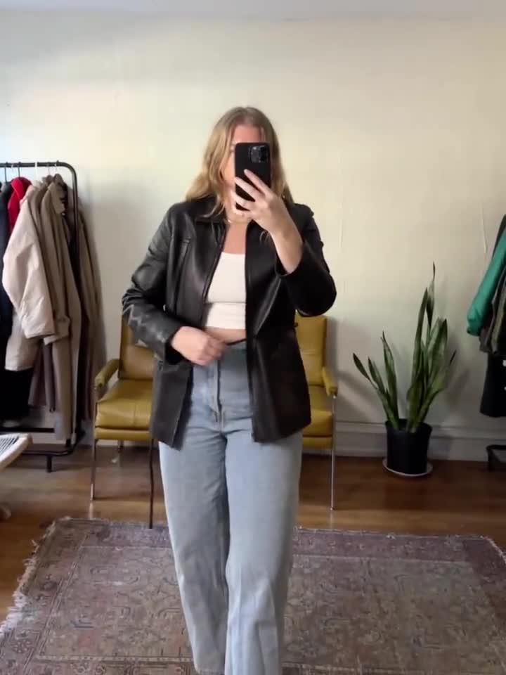 Vintage Black Leather Jacket With Belt: 90s Moto Style - Etsy