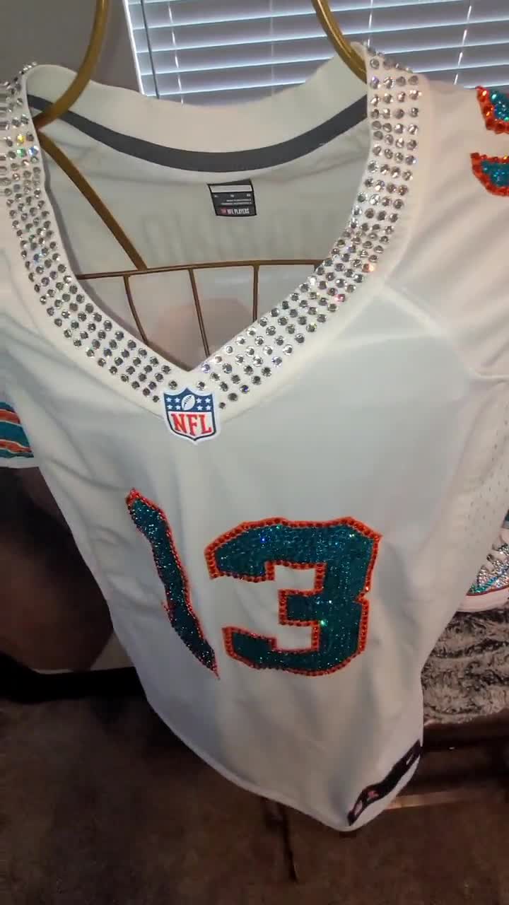 SportnBling Miami Football Dolphins Vintage Custom Crystal Bling Jersey (This Jersey Is A Display, Jersey Not Included) *Please Read Description*