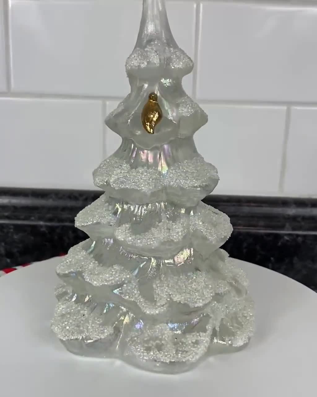 Fenton Glass Iridescent Christmas Tree with Gold Bird