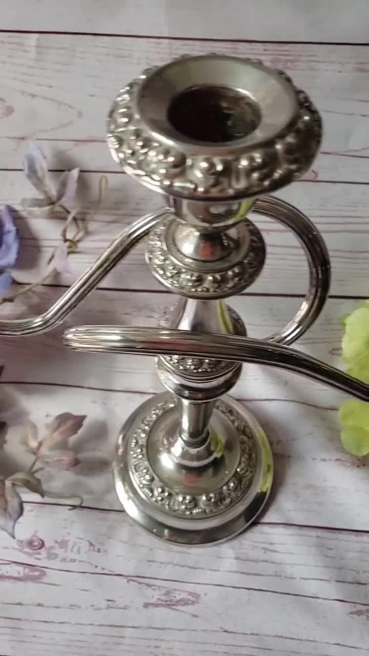 Silver Candlestick Holders Set of 2 Wedding Table Decorations