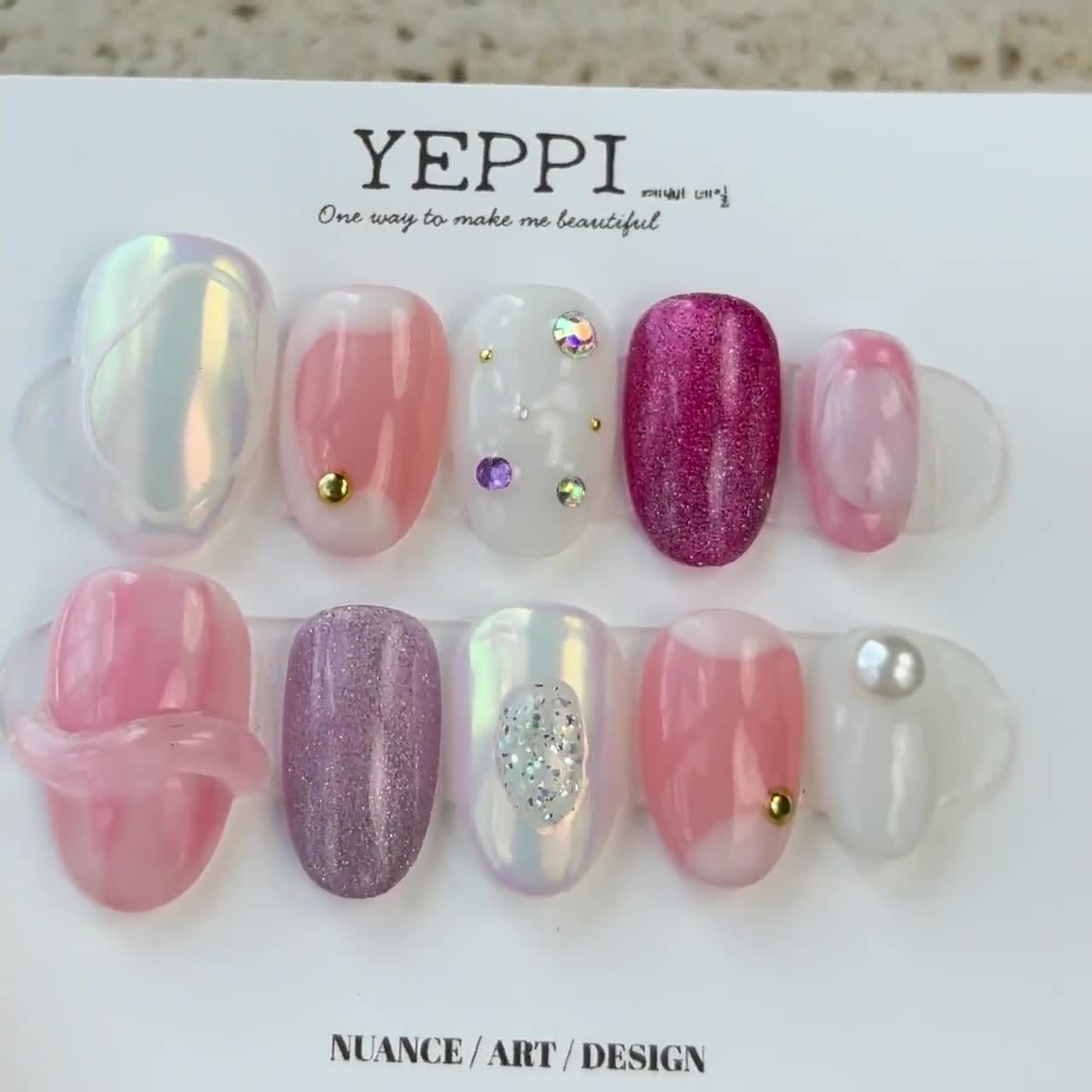 Buy 3D Chrome Pearl Press on Nails/pearl Fancy Nails/korean Nails