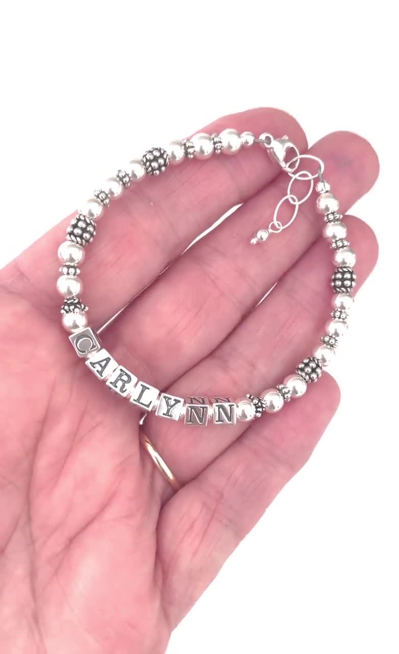 Sereney Bracelets Mimi/Gigi Pour Grand-mère - Perles Extensibles Bleu Et Blanc - Cadeau Personnalisé Noël