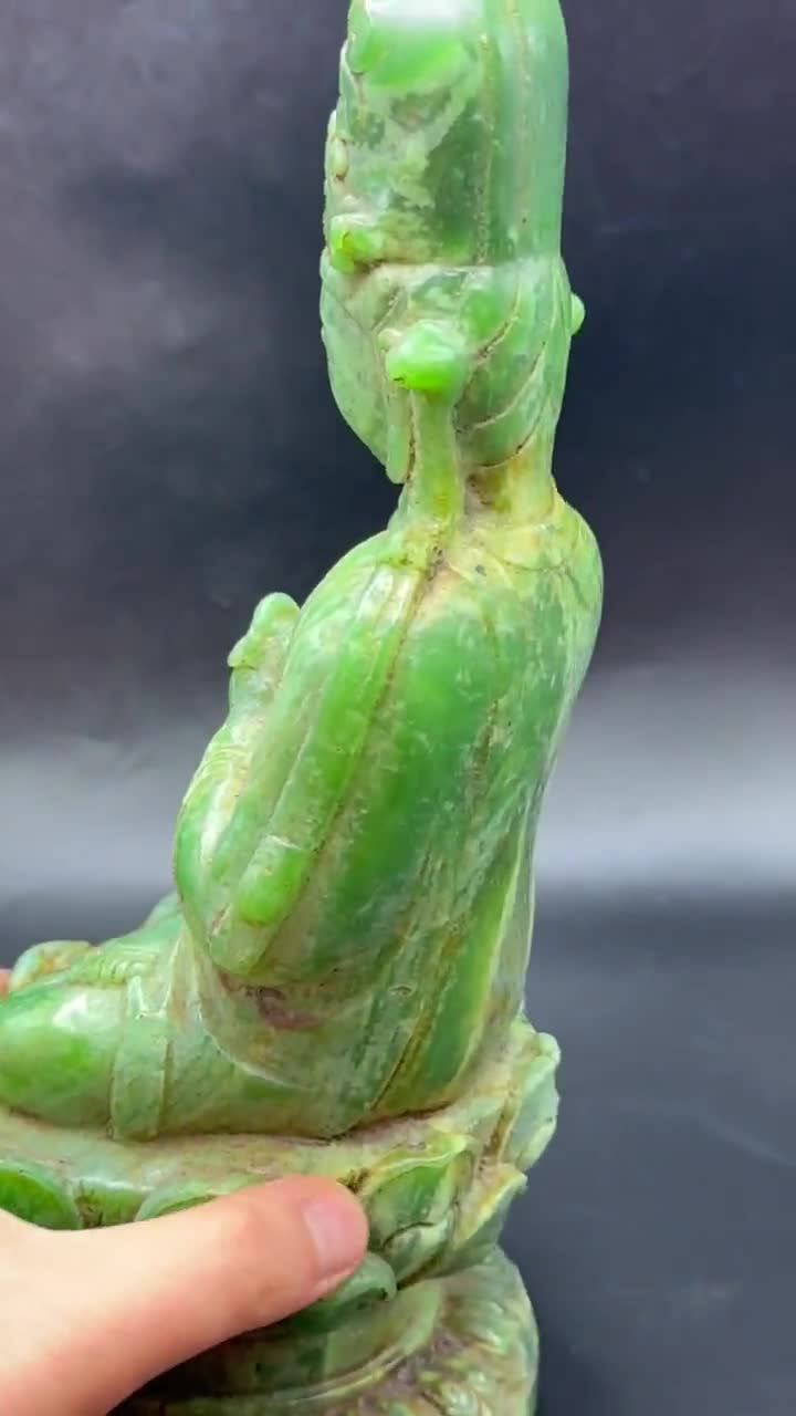 古代中国の緑の翡翠彫刻の観音菩薩像と古代中国の彫刻 - Etsy 日本