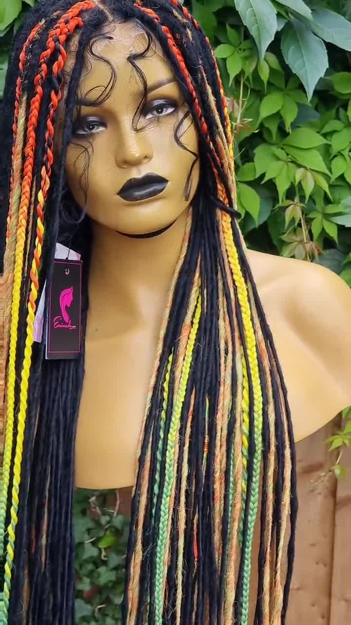 Full lace synthetic dreadlocks, lisa bonnet locs, back combed locs 30inches  - Wigs black, multicolour, average, braided, long, synthetic hair