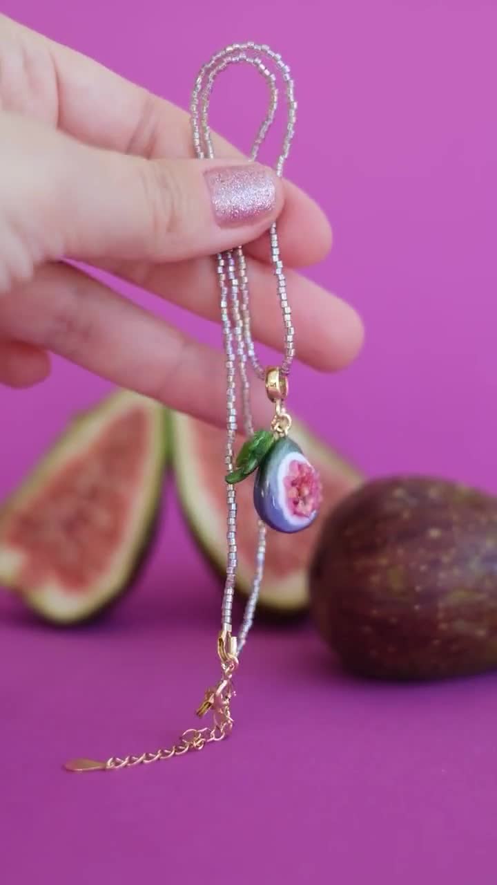 Collier Artisanal Les 3 Figues – Perles De Verre Et Coquillages, Tons Bordeaux Et Rose