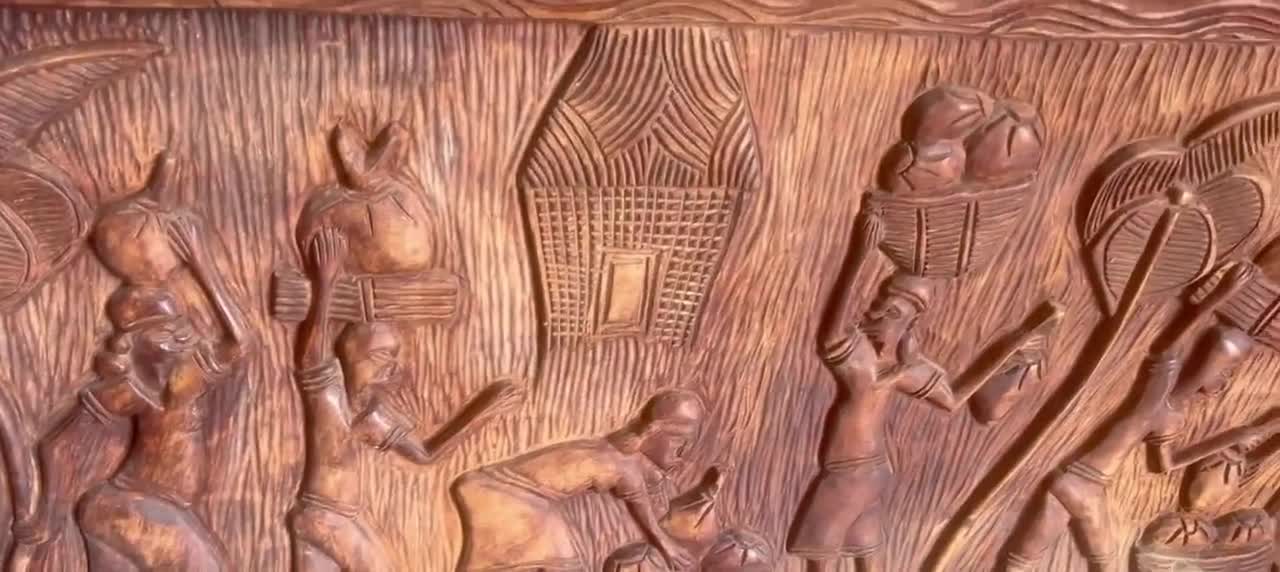Very Large 42” Vintage African Tribal Heavy Carved Wood Panel