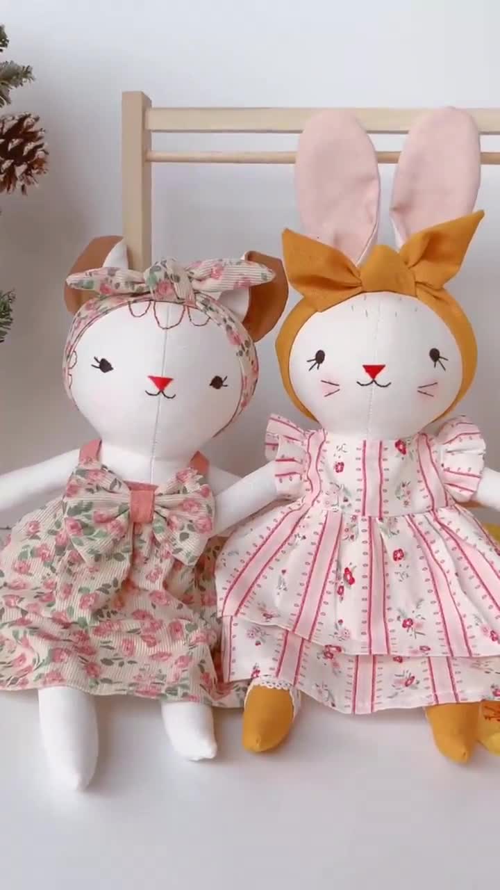 Stuffed Animal Doll, Handmade Bunny Doll, Linen Soft Fabric Doll