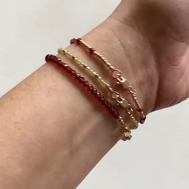 Ultra Delicate Rose Gold Fill Beaded Bracelet with Ruby, selling Skinny Beaded Stacking Jewelry, Sterling Silver July Birthstone