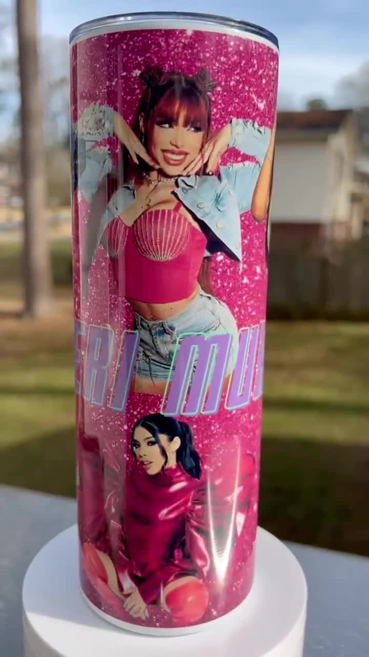 20 oz steel tumbler with plastic straw with Yeri Mua design