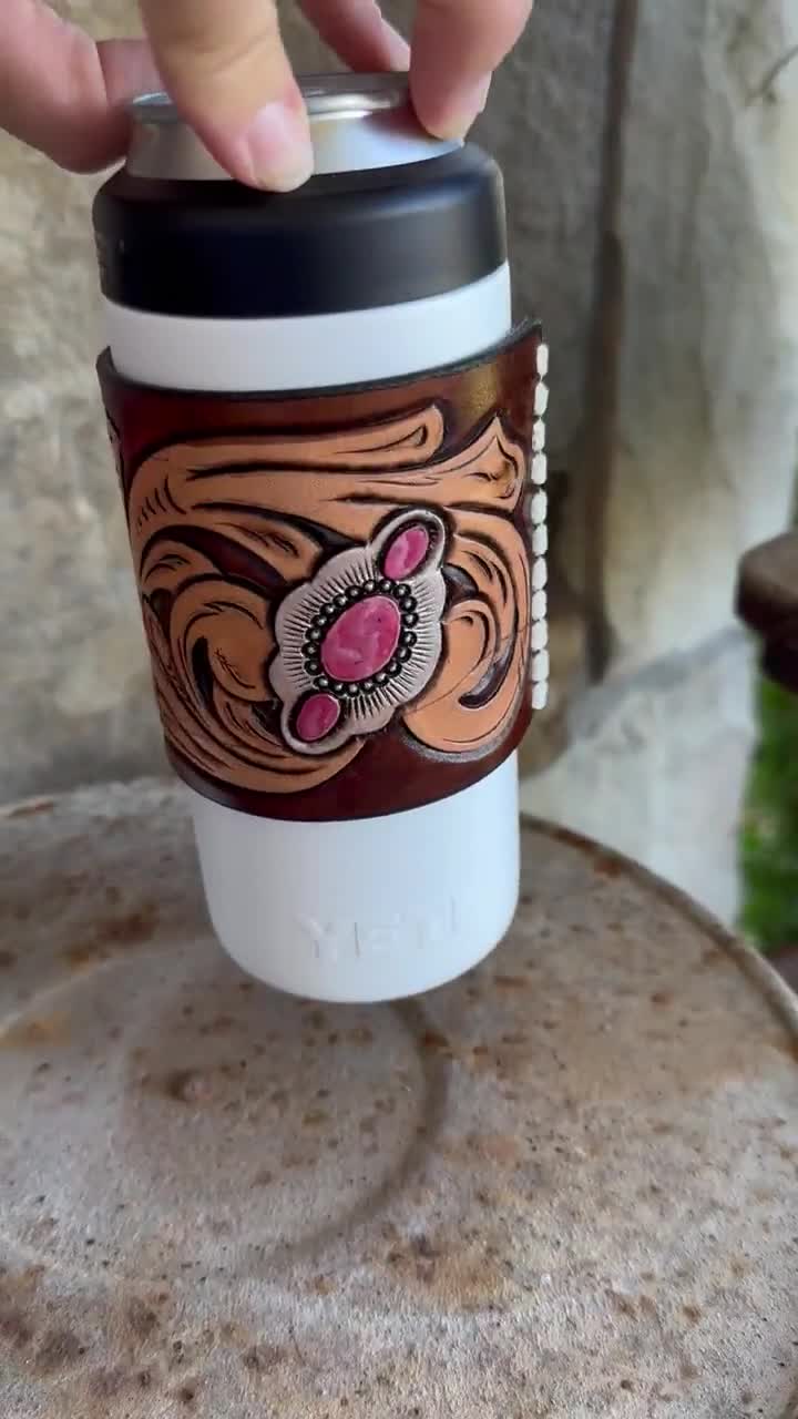 Yeti Koozie With Steer and Floral Tooling 