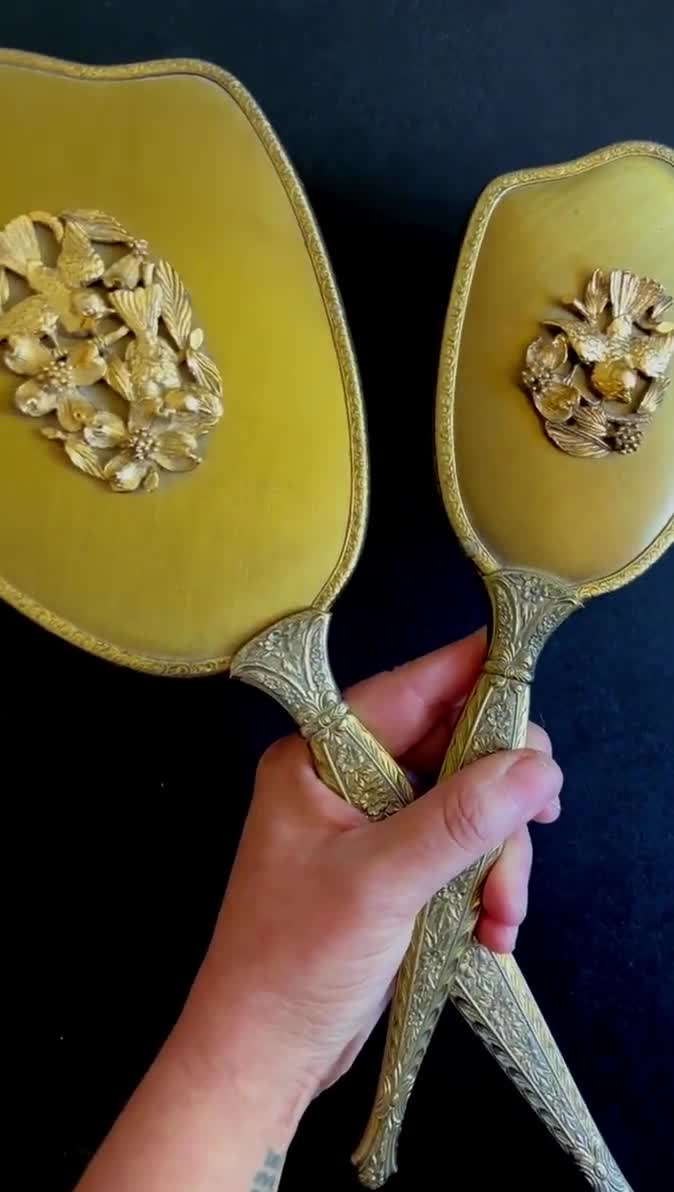 Vintage Matson Gold Plated Vanity Set | Ormolu Brush and Mirror