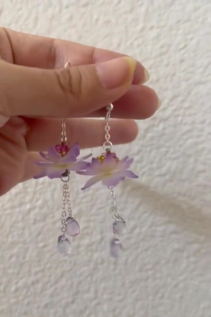 Shrink Plastic Purple Lotus Flowers With Seedpod and Crystal