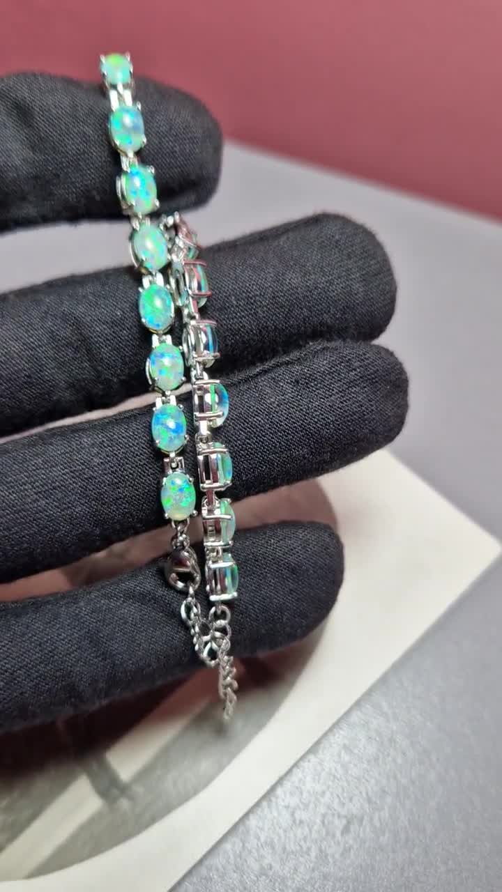 137F ヴィンテージ 925シルバー フェイクグリーンオパールブレスレット