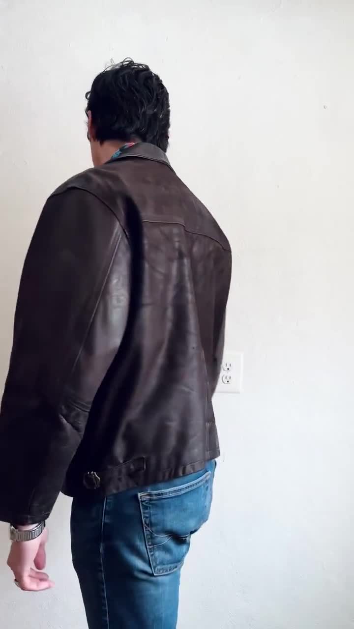 70s ARTURO Leather Jacket, Large, Mens Vintage Brown Bomber
