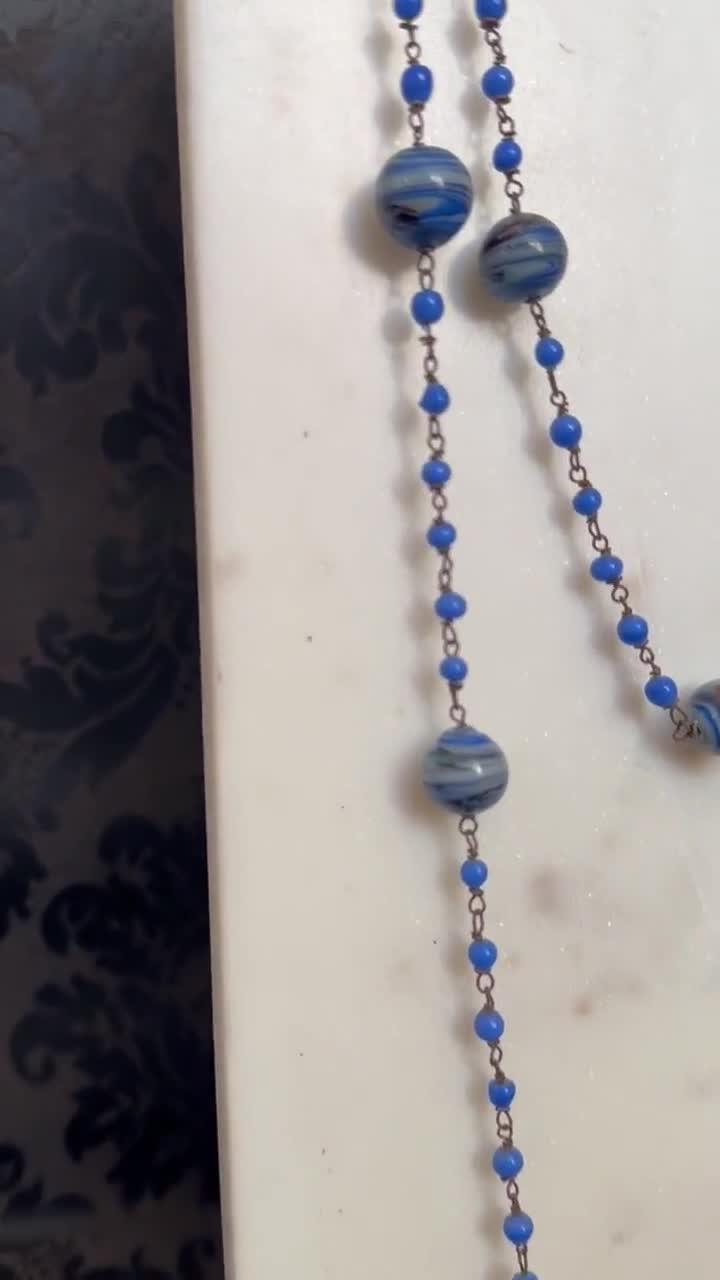 Sautoir Vintage Magnifique Avec Perles De Murano Et Verre - Long Collier Perles