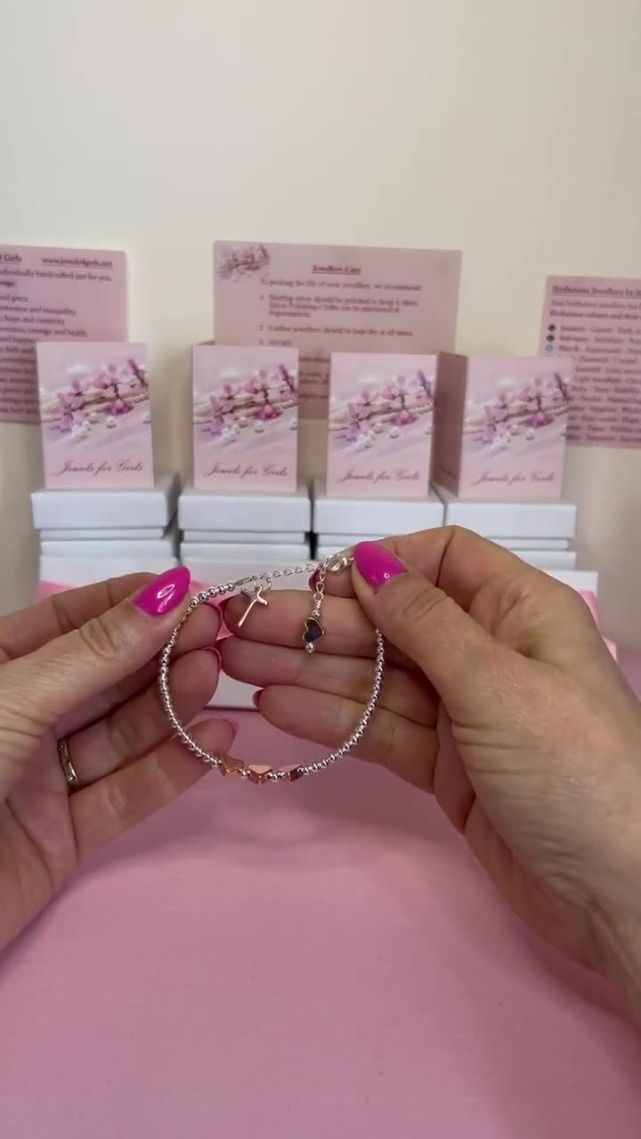 Bracelet avec trois charms coeur soeur fille petite fille argent Bracelet avec trois charms coeur soeur fille petite fille argent