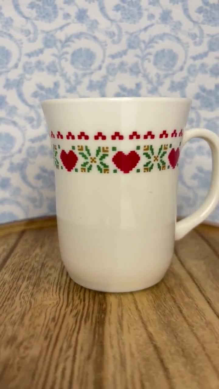 Vintage Arcopal France Red Heart Stitch Mug Set of 4 video poster