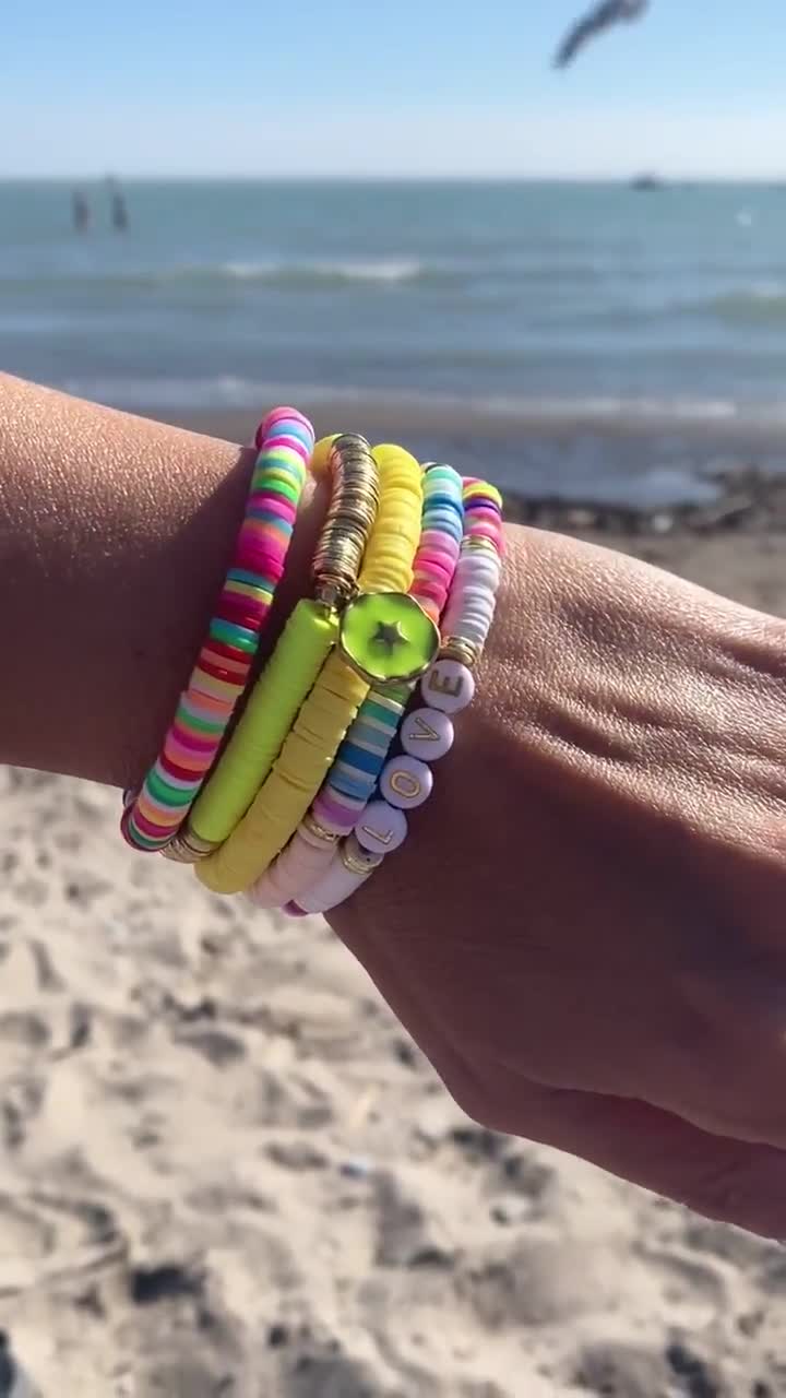 Set di 6 braccialetti bohémien da donna, impilabili, elasticizzati, multicolore, gioielli bohémien, gioielli hippie, gioielli delicati, regalo per migliore amica, 7.2 inches, Plastica