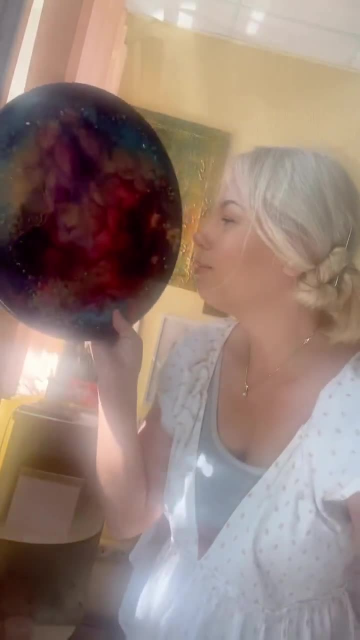 Fiery Orange Lava Resin Wall Art: Round Abstract Epoxy with Crystals video poster