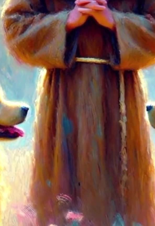 聖フランチェスコとゴールデンレトリバーの絵画：動物の守護聖人