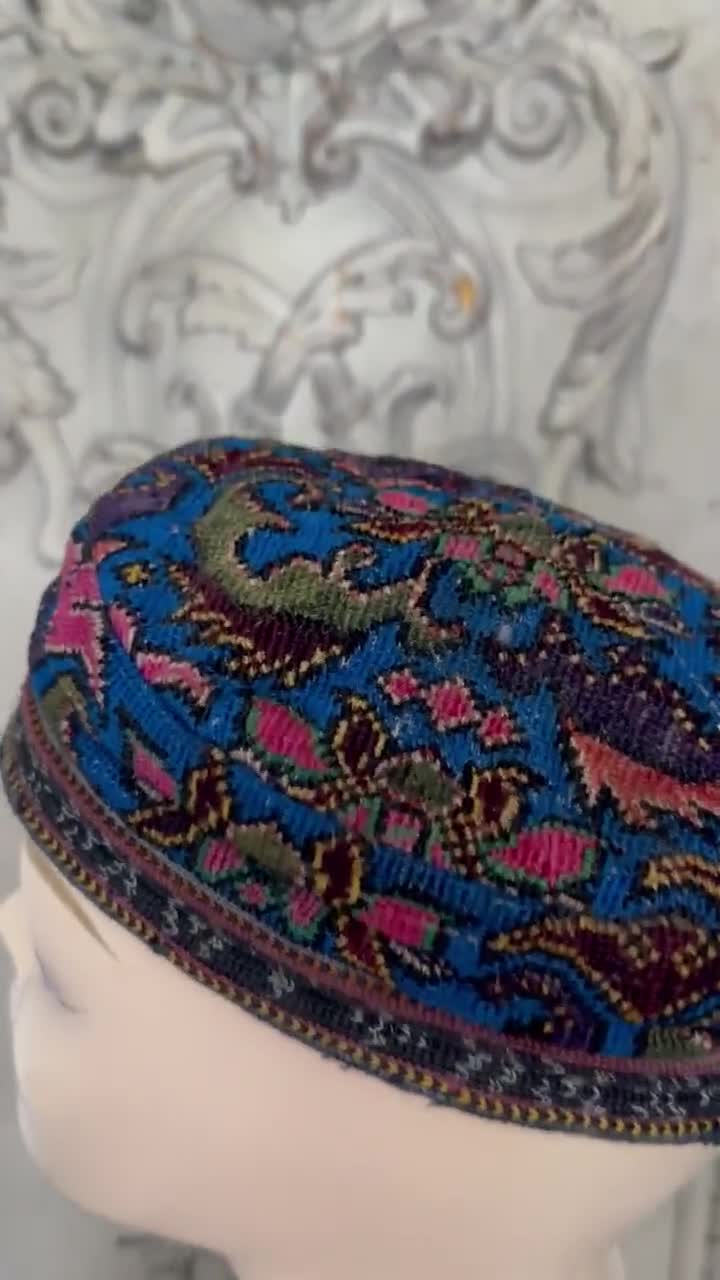 Antique Embroidered Colourful Smokers Hat From Uzbekistan