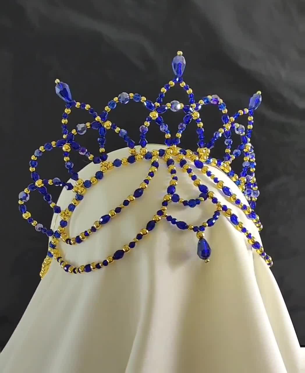 Store Ballerina crown, tiara ballet royal blue crystals gold jewelry, diadema for performance, dancer hair accessory Princess Aspicia, La Bayadere