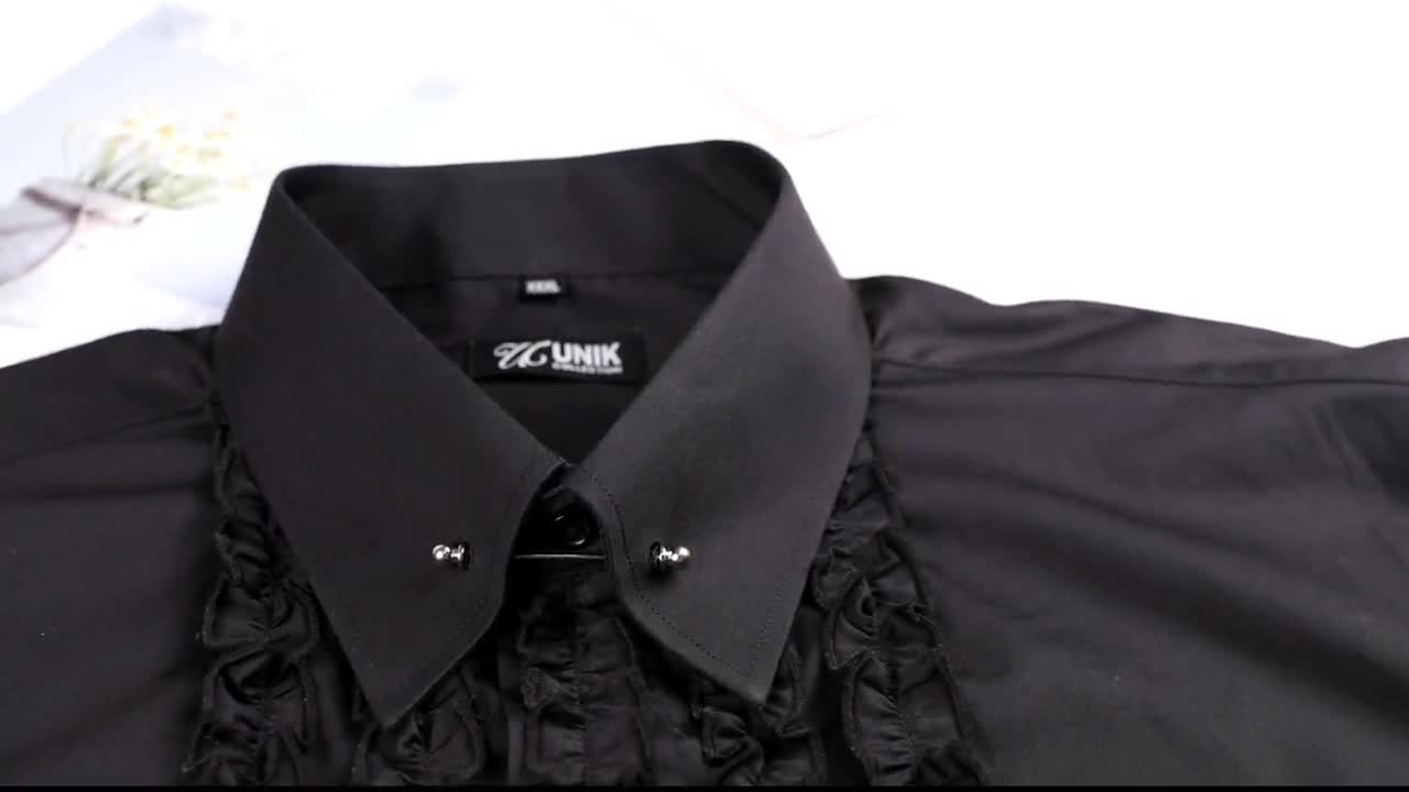 black ruffle dress shirt MorCouture Black Ruffle tuxedo Front Shirt