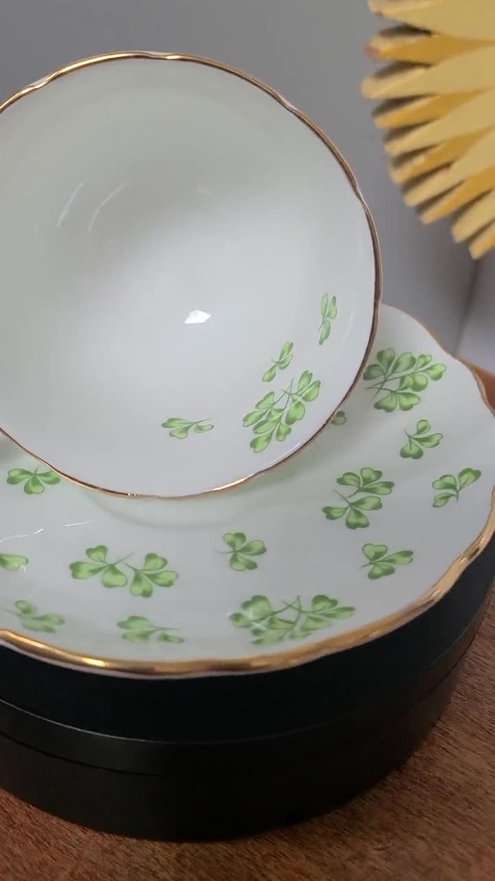 Vintage AYNSLEY Fine White Bone China SHAMROCK Teacup & Saucer