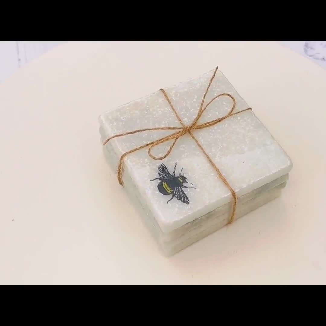 Christmas Coasters Set. Set of 4 Festive, Rustic Stone Coasters Made of  Tumbled Marble With Decoupaged Emma Bridgewater Christmas Design. 