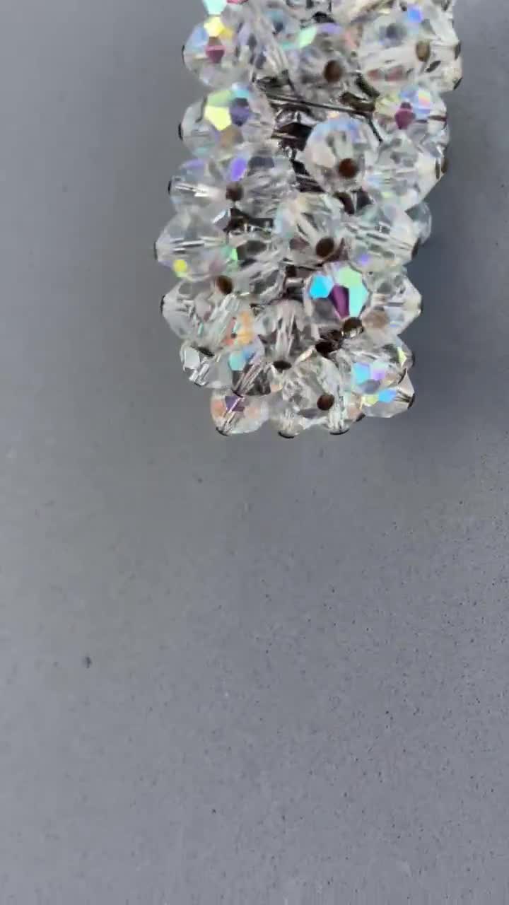 Vintage Japan Aurora Borealis Stretch Bracelet Silver Tone
