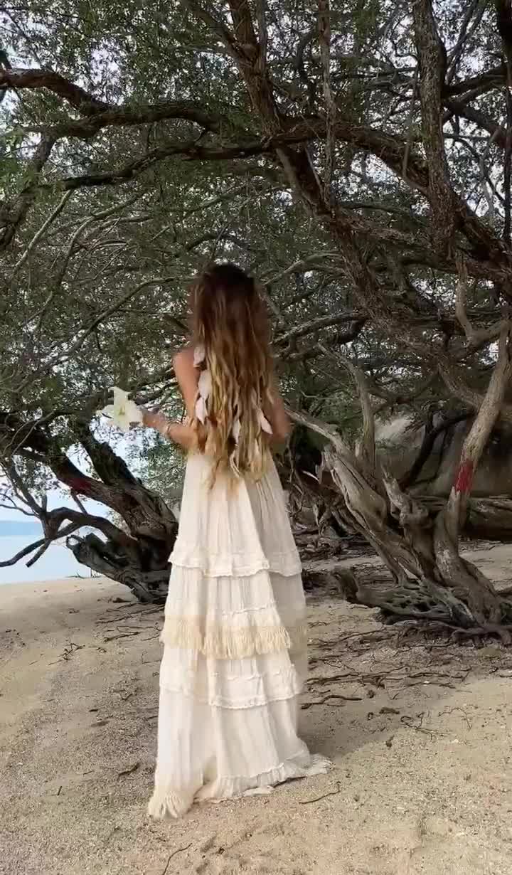 Lace Tiered Maxi Dress: Boho Chic Raw Cotton Sleeveless Dress - Lacey Lace Tiered Maxi Dress: Boho Chic Raw Cotton Sleeveless Dress - Lacey