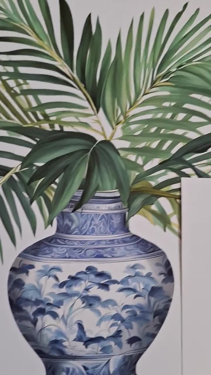 Conjunto de 3 láminas decorativas para pared, ilustraciones de estilo chinoiserie, decoración del hogar en azul y blanco, galería de arte toile, pared de arte para sala de estar, acuarela botánica video poster