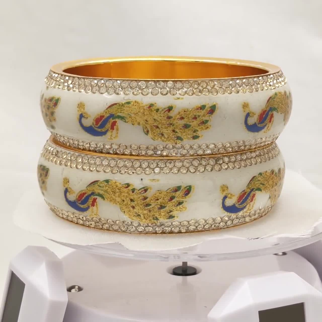 Kashmiri Meenakari Lac Peacock Bangle Set: Kadha Set Indian
