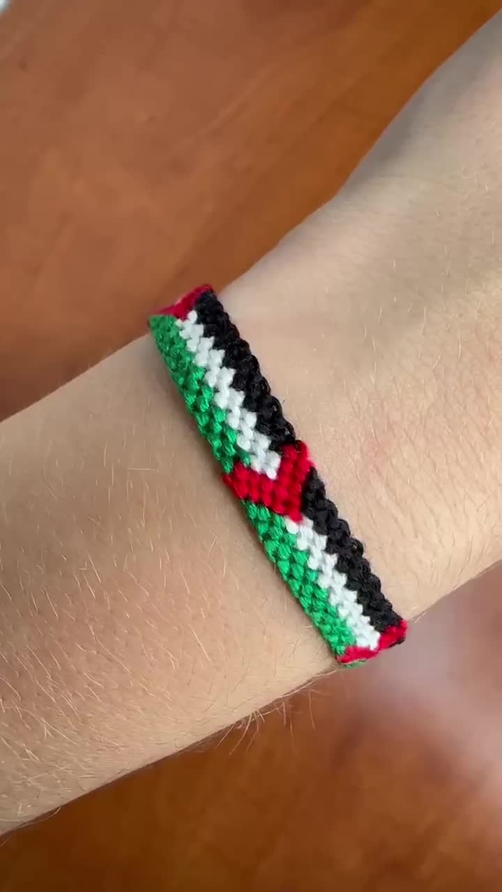 Bracciale Con Bandiera Palestinese: Bracciale In Cotone Fatto A Mano Nei Colori Rosso, Nero, Bianco E Verde, Donazione Di Beneficenza Da Ogni Vendita - Italia - Foto 10